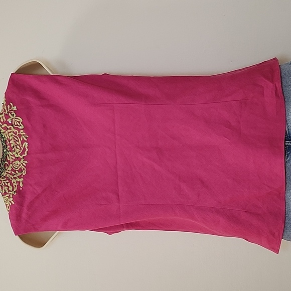 Lafayette148 Pink 100% Linen Beaded Embroidered Tailored Sleeveless Blouse  SZ 8 - Picture 9 of 12